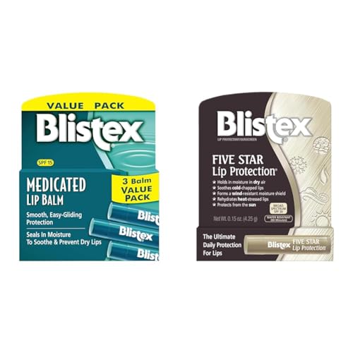 Blistex Medicated Lip Balm 3 Pack with SPF 15 - Wind & Water-Resistant, Hydrating Lip Protection