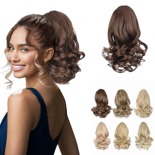 Short Ponytail Extension Brown Curly Wavy