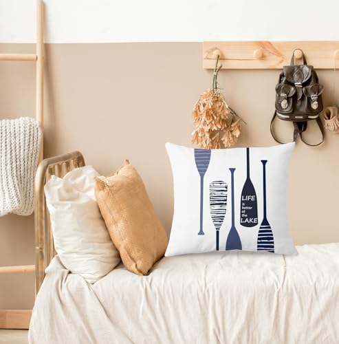 Navy Blue Lake House Decor Pillow Covers 18x18 - Double-Sided