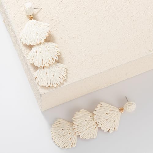 Raffia Starfish Seashell Dangle Earrings - Colorful Beach Jewelry
