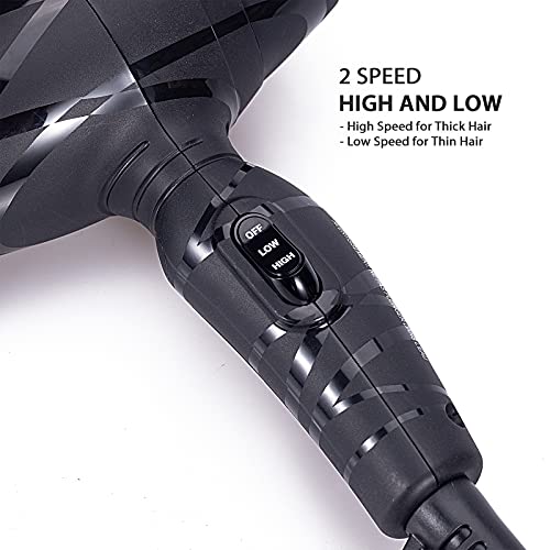 DAN Technology Mini Portable Hair Dryer - Lightweight Blow Dryer with Concentrator & Diffuser, Black