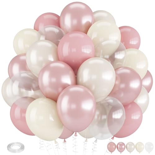 Dusty Pink Balloon Set - 50pcs 12 Inch Blush & Pearl Balloons for Parties