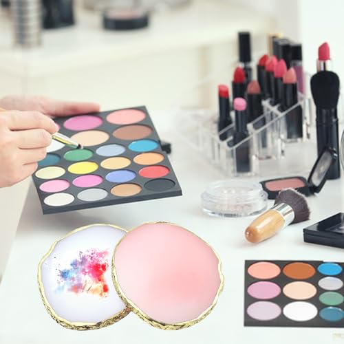 Nail Art Palette Set - 2 Pcs Resin Mixing Plates with Gold Edge