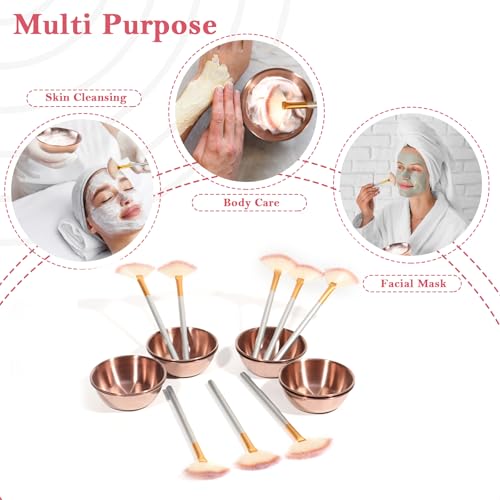 Rose Gold Esthetician Supplies Set - 16 Pcs Facial Brushes & Bowls