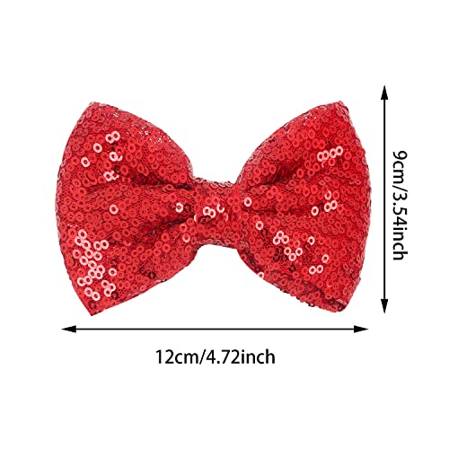 12-Piece Red Sequin Cheer Bows for Girls - 4.7" Large Hair Clips