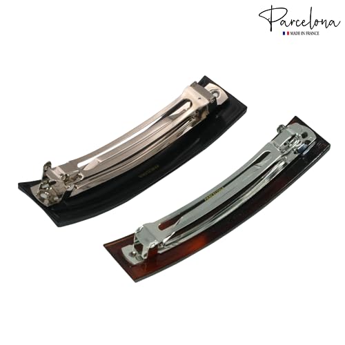 Parcelona Tortoise Shell Black French Hair Clips Set of 2 for Thick Hair
