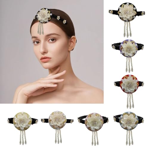 Korean Flower Pearl Hair Hoop Headband for Stage & Cultural Events