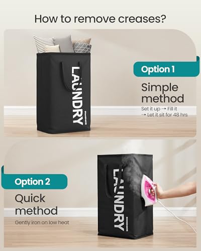 SONGMICS 80L Foldable Laundry Hamper - Water-Repellent Storage Basket, 2 Pack, Ink Black