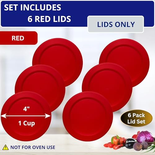 KlareWare 1 Cup Replacement Lids - BPA-Free Red 6-Pack for Pyrex 7202 & Anchor Hocking
