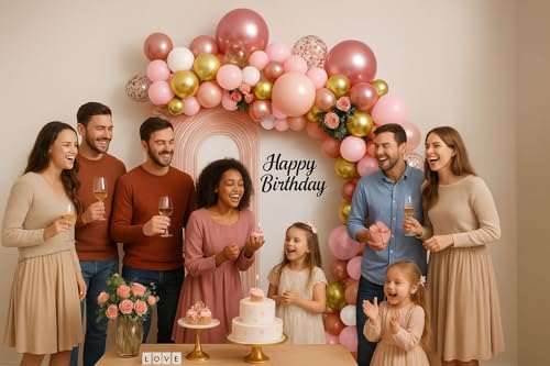Rose Gold Balloon Arch Kit - 142Pcs Nude Pink & Gold Garland