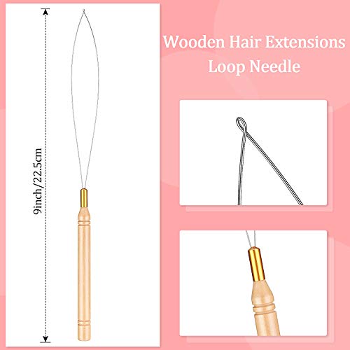 10 Pcs Hair Extension Loop Needle Kit with Wooden Handle