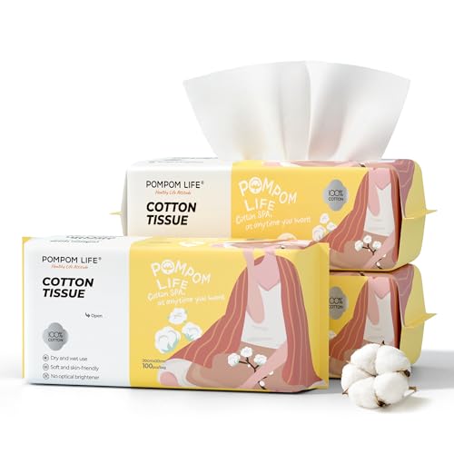 POMPOM LIFE Disposable 100% Cotton Face Towels - Soft & Thick Dry Wipes