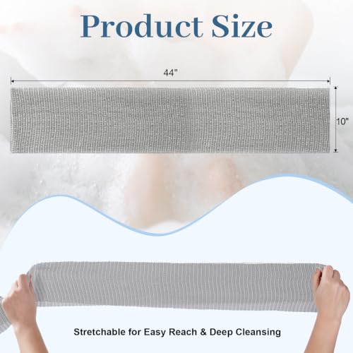 Gray Extra Long Exfoliating Shower Towel - Intensive Japanese Washcloth for Deep Skin Cleansing