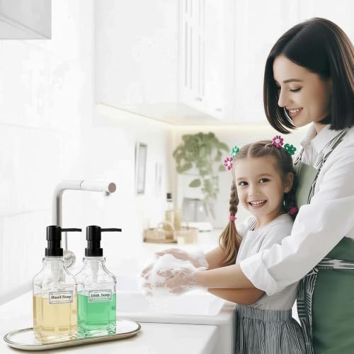 BPFY 3 Pack 17oz Clear Glass Soap Dispensers with Pump - Modern Square Design