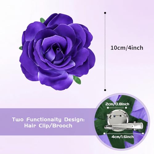 Purple Flower Hair Clips 10cm Alligator Barrettes for Women & Girls - Wedding Party Prom Accessories (Pack of 9)