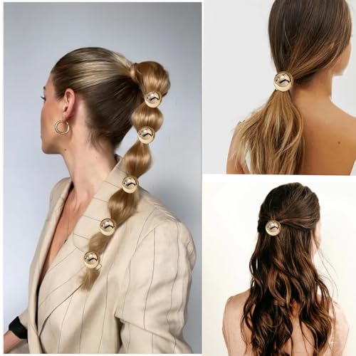 4PCS Gold Metal Hair Ties for Women & Girls - Non-Damaging, Stylish Ponytail Holders