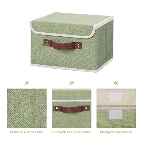 Small Fabric Storage Bin with Lid - Green, 10x8x7 Inches, Washable