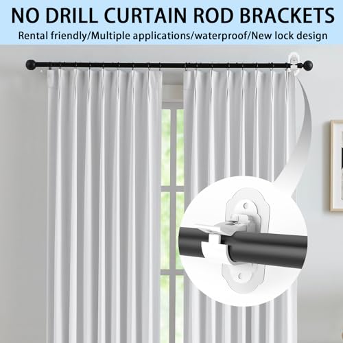 No Drill Adhesive Curtain Rod Brackets - 4 Pack Self-Adhesive Holders