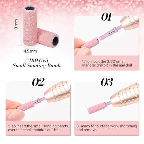 MelodySusie 50 Pcs 180 Grit Pink Nail Drill Bits with Mandrel