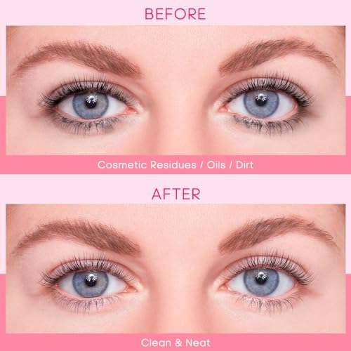 Buqikma Lash Cleaning Kit - Lash Shampoo Kit 60ML with Rechargeable Handheld Fan Dryer, Mascara Brush, Rinse Bottle, Makeup Cleansing Foam for Eyelash Extension Care, Pink