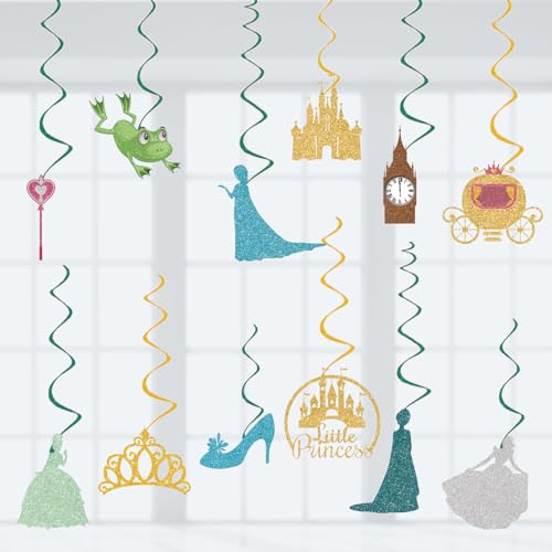 Princess Birthday Party Decorations - 24pcs Hanging Swirls & Cards