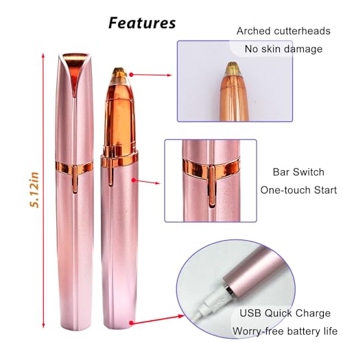 LiXiongBao 2 Pack USB Rechargeable Portable Electric Eyebrow Trimmer Pen for Women,Painless Precision Eyebrow Hair Remover, Safe Eyebrow Shaver Razor Tool for face Leg Lip Armpit Hand(Rose Gold)