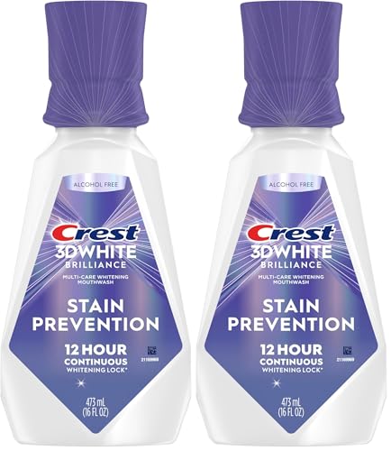 Crest 3D White Brilliance Mouthwash, 16 Fl Oz (Pack of 2) - Stain Prevention