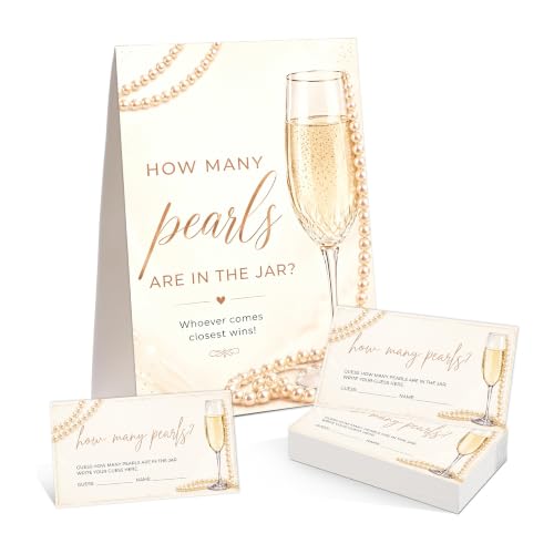 Guess How Many Pearls Game Set for Bridal Showers - 1 Sign & 50 Cards