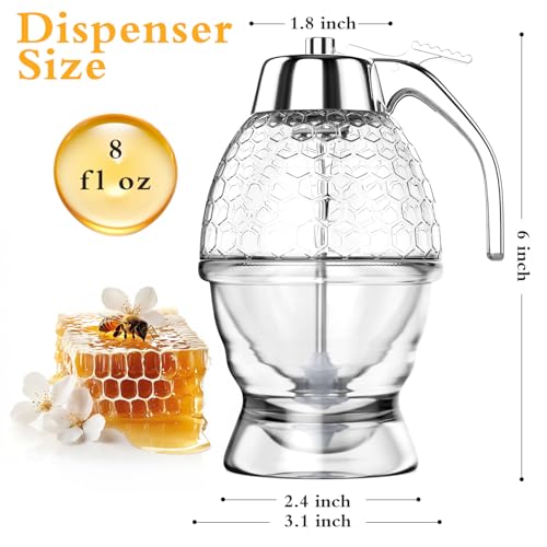 No-Drip Honey Dispenser 8 oz Glass Jar with Honeycomb Design