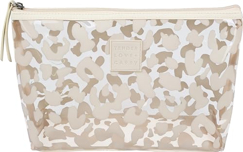 Tender Love + Carry Medium Beige Leopard Holdall – Water-Resistant Clear Toiletry Travel Bag