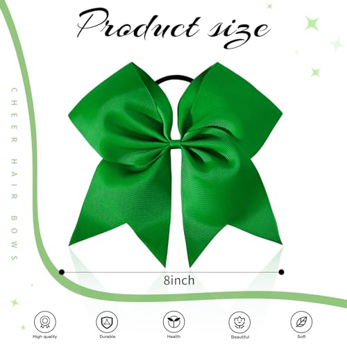8-Inch Forest Green Cheer Bows for Ponytails - Handmade Hair Accessory