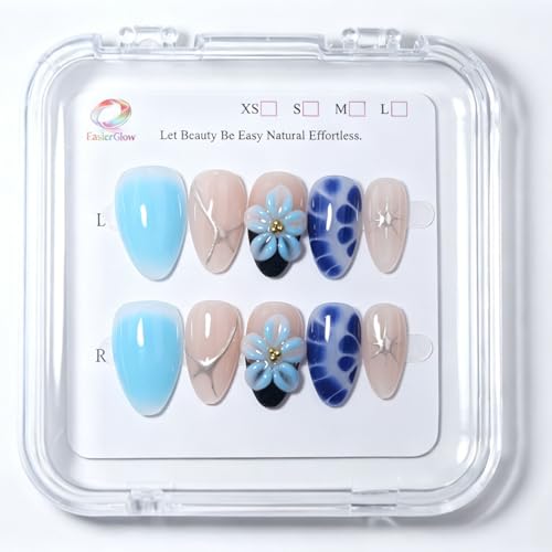 EasierGlow UO09 Short Almond Press On Nails - 10Pcs Y2K Design