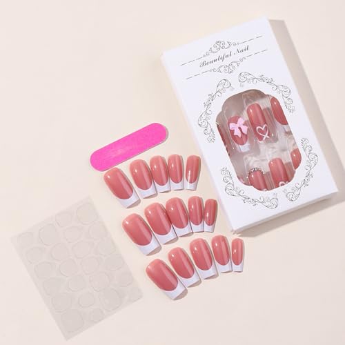 French Tip Press On Nails with Charms - Medium Acrylic Nails