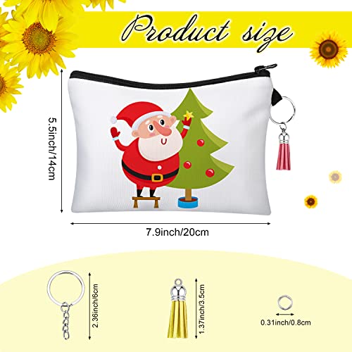 Customizable Sublimation Makeup Bags Set - Canvas Cosmetic Pouches with Tassels & Keychains, 8 Pack