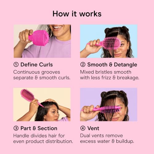 Conair Long Pink Detangling Curl Brush for Curly & Wavy Hair - Parting Tool