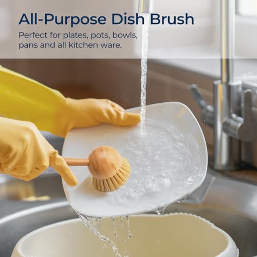 Lorzon Bamboo Dish Brush Set - Non-Scratch Kitchen Cleaning Brushes