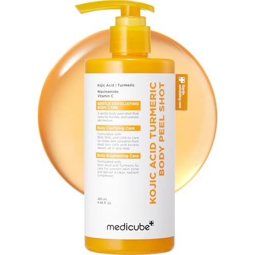 medicube Body Peel Shot with Kojic Acid and Turmeric | Gentle Body Brightening & Exfoliating Serum with BHA, LHA & PHA for Dead Skin Cells, Uneven Looking Skin & Excess Sebum | 9.46 fl.oz