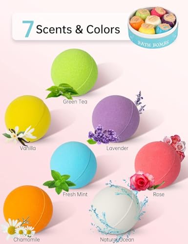 Aofmee 7-Piece Organic Bath Bomb Gift Set for Relaxation & Fun