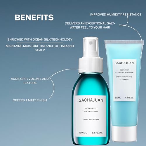 SACHAJUAN Texturizing Set | Ocean Mist Sea Salt Spray + Hair Cream | Beachy Texture, Volume & Grip | Matte Finish, Waves & Movement | Vegan & Paraben-Free | Set of 2