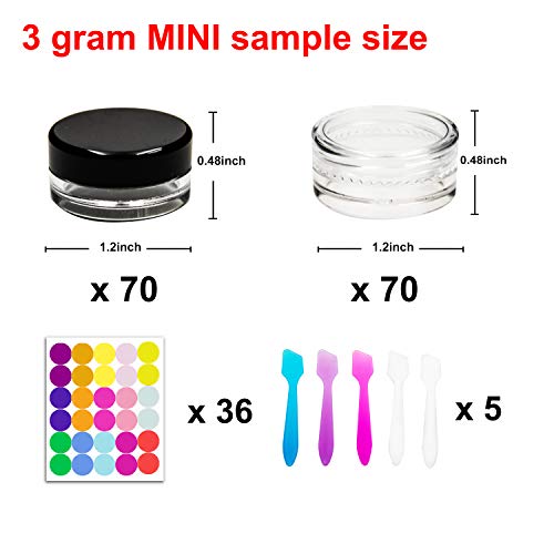 Youngever 140 Pcs 3 Gram Plastic Cosmetic Sample Containers with Lids