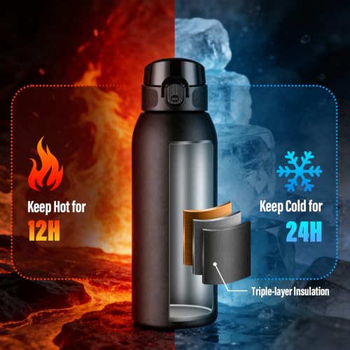 24 oz Insulated Water Bottle with Dustproof Lid & Tea Infuser - BPA-Free Stainless Steel for Fitness & Outdoor Use