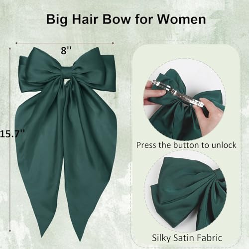 Christmas Hair Bows for Women - Red & Green Big Bow Clips, 2 Pack