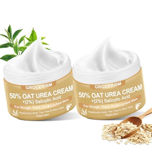 Grocerism Oat Urea Foot Cream 5.29 oz (Pack of 2) - Maximum Strength with Salicylic Acid, Hyaluronic Acid, Tea Tree & Aloe Vera