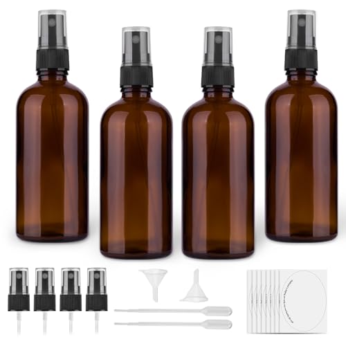 HMAIMAS Amber Glass Spray Bottles Set of 4oz for Essential Oils with Fine Mist, UV Protection