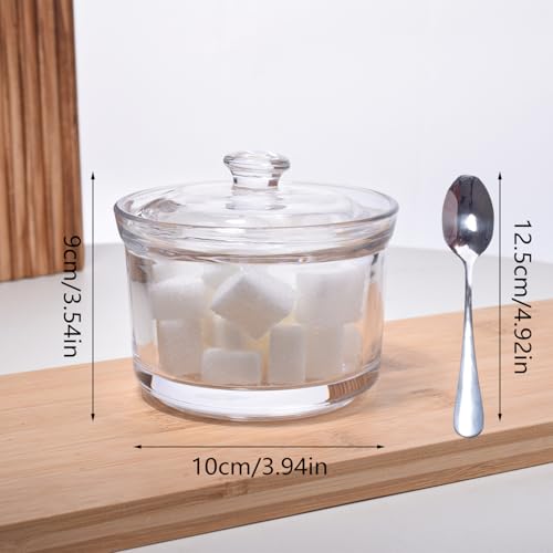 Premium 6 oz Clear Glass Sugar Bowl with Lid & Spoon