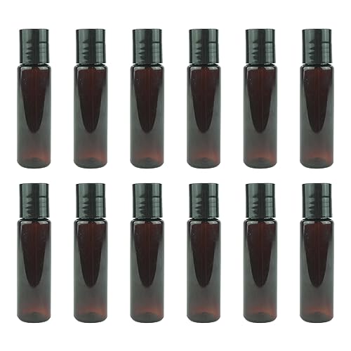 1oz Amber Plastic Bottles (Pack of 12) with Screw Caps - Reusable Travel Containers