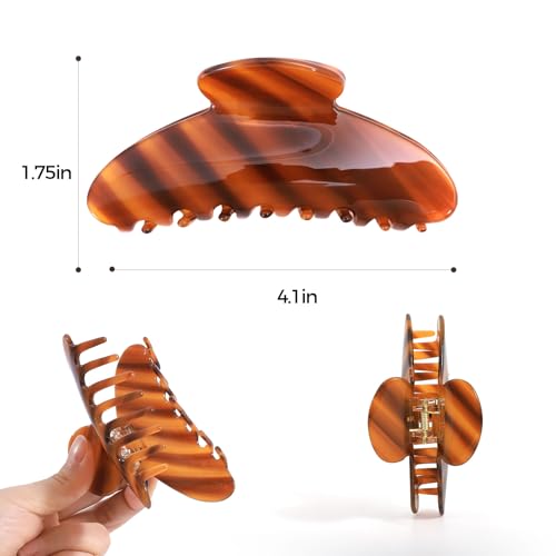BOUNIQ 4.1-Inch Large Acetate Claw Clips - Caramel & Olive Green Set