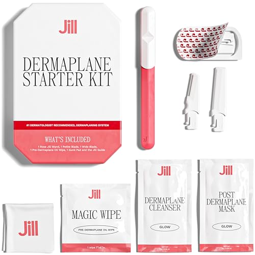 Jill Dermaplane Kit in Rose - Hair Identifying Spray NOT Included - Includes 1 Pre-Shave Cleanser Sachet & Oil Wipe, 1 Post-Shave Moisturizer, 2 Disposable Blades