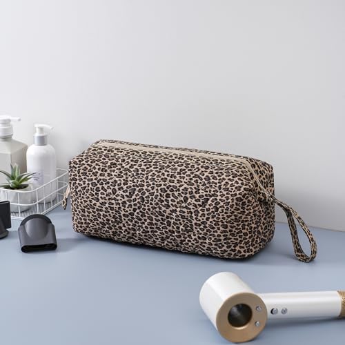RSRSLEII Leopard Large Quilted Travel Hair Tools Bag with Removable Divider – Fits Hair Dryer & Styling Tools