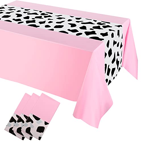 3 Pack Cow Print Disposable Tablecloths, 54x108 Inch for Parties
